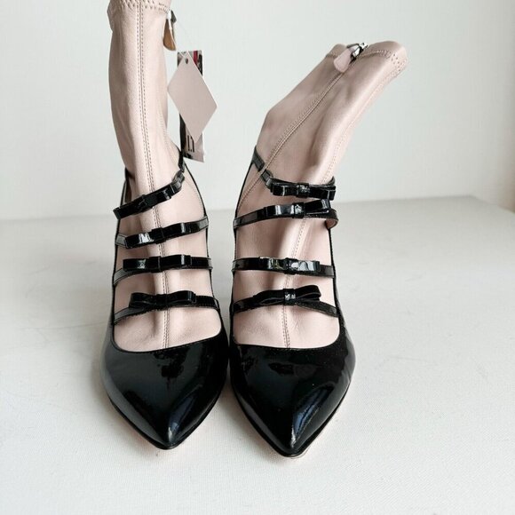 Red By Valentio Bow Detail Place PAtent Leather Nude beige Illusion Booties 37 - Picture 2 of 11